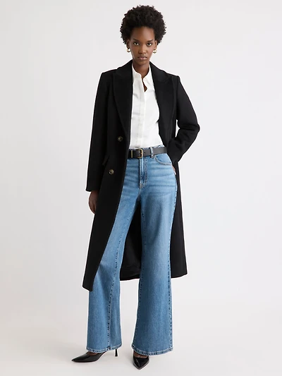 Wool-Blend Long Double-Breasted Coat