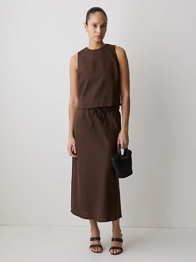 Linen-Blend Straight Midi Skirt