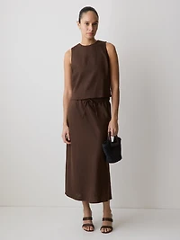 Linen-Blend Straight Midi Skirt