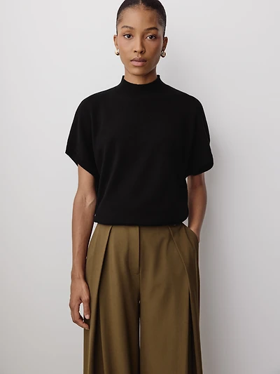 Short-Sleeve Mock-Neck Merino-Wool Sweater