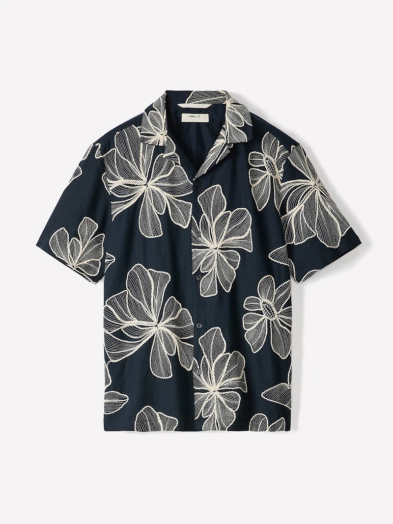 Chemise à Manches Courtes et Col Camp avec Détails Brodés