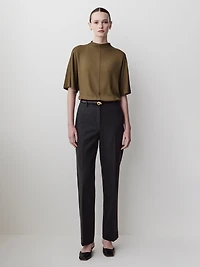 Short-Sleeve Mock-Neck Cape Blouse