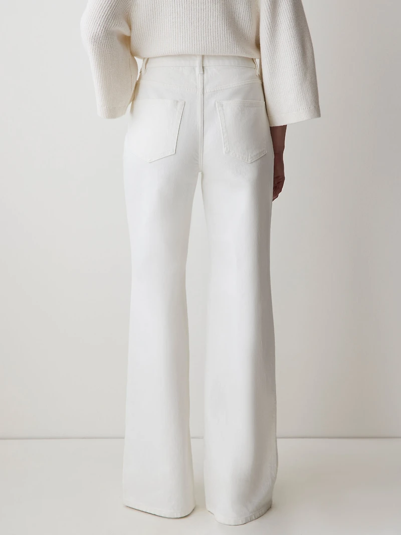 Jeans Crème Long à Taille Haute et Jambe Large