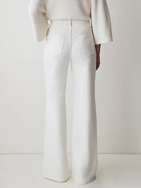 Jeans Crème Long à Taille Haute et Jambe Large