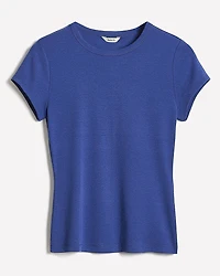 T-Shirt Côtelé à Manches Courtes et Col Rond