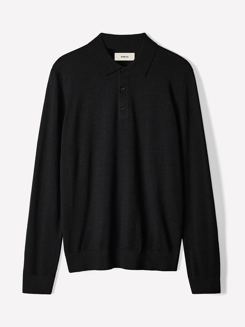 Merino-Wool Long-Sleeve Polo Sweater