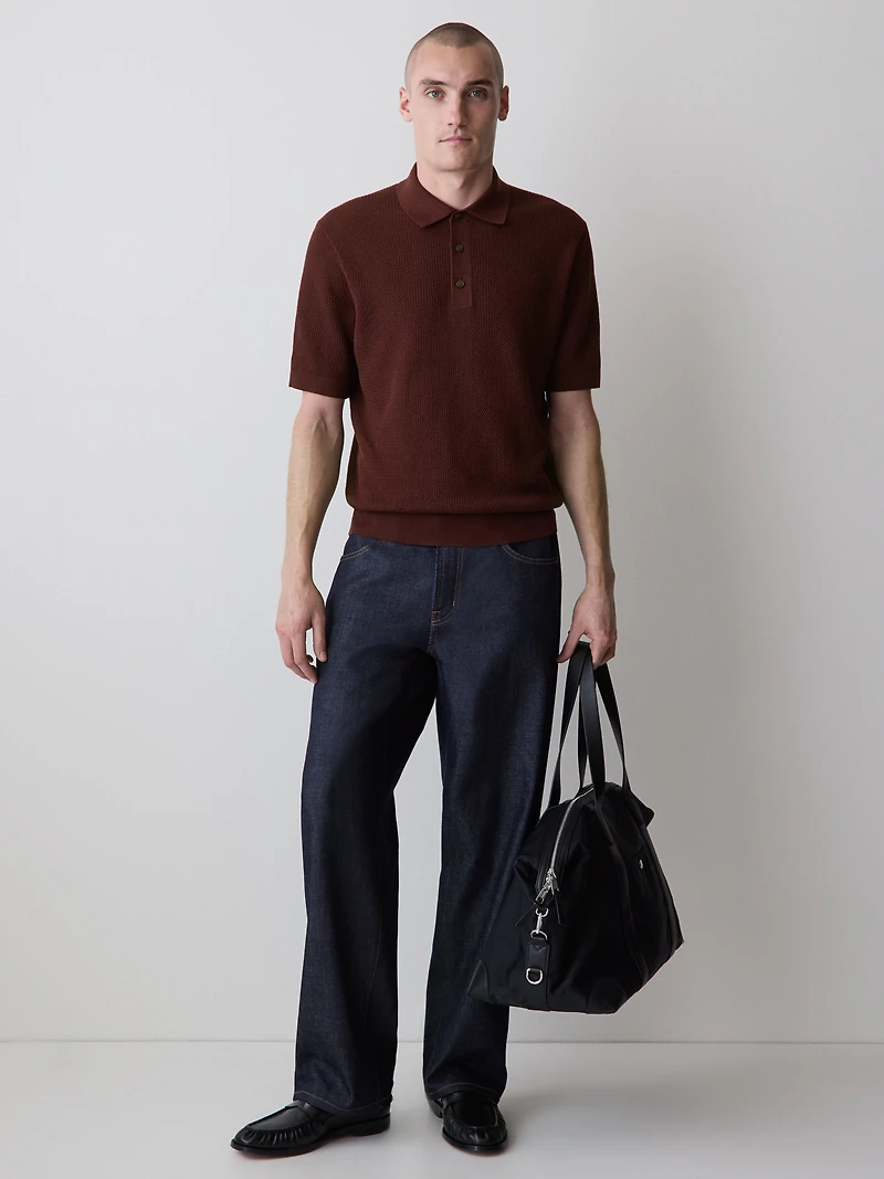 Textured Short-Sleeve Polo Sweater