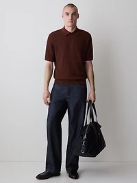 Textured Short-Sleeve Polo Sweater