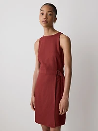 Robe Courte Sans Manches à Col Bateau en Mélange de Lin