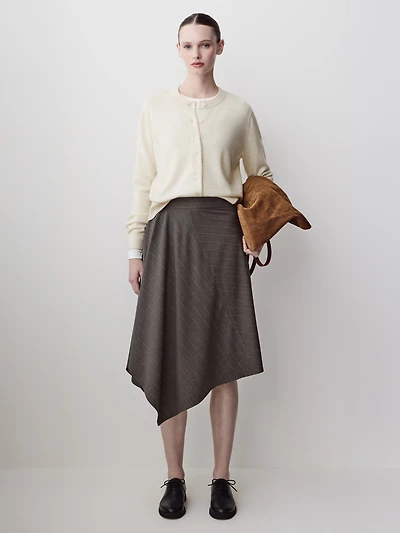 High-Rise Asymmetrical Flare Midi Skirt