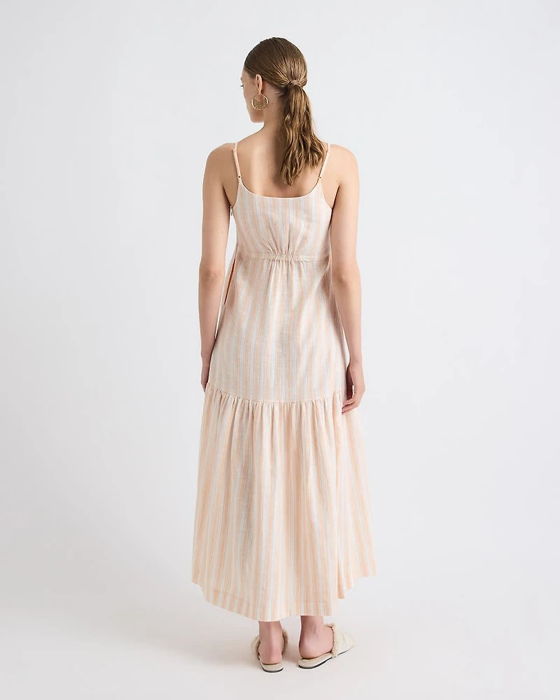 Sleeveless Square-Neck Linen-Blend Straight Maxi Dress