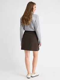 Jupe Mini Plissée en Sergé Carreauté à Taille Très Haute