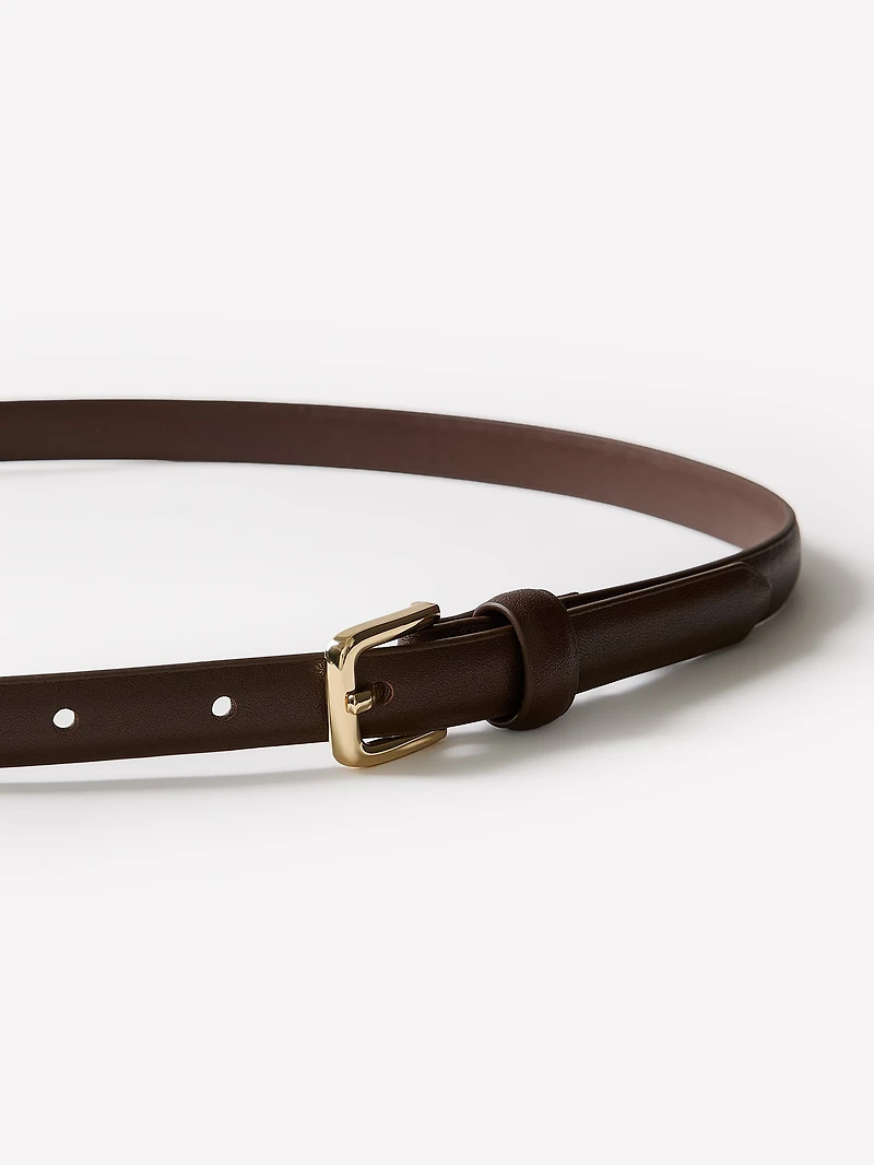 Slim Leather Belt with Square Buckle
