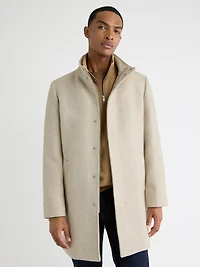 Manteau Classique en Laine Unie à Col Montant avec Plastron