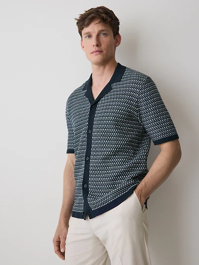 Pull Rayé à Boutonner Manches Courtes et Col Camp