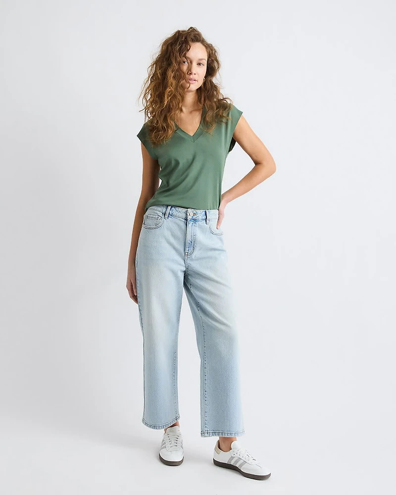 T-Shirt Classique à Manches Courtes et Col V