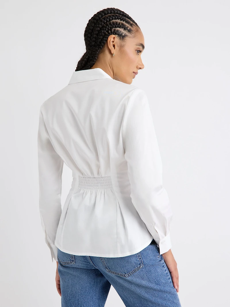 Blouse Boutonnée en Popeline à Manches Longues
