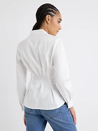 Blouse Boutonnée en Popeline à Manches Longues