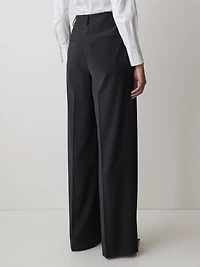 Pantalon Noir en Laine à Jambe Large et Taille Haute