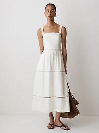 Sleeveless Square-Neck Linen-Blend Midi Dress