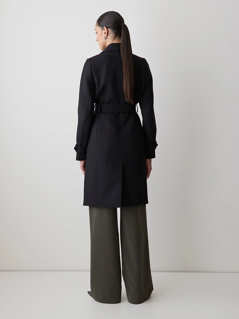 Manteau Trench en Sergé à Boutonnage Double avec Ceinture