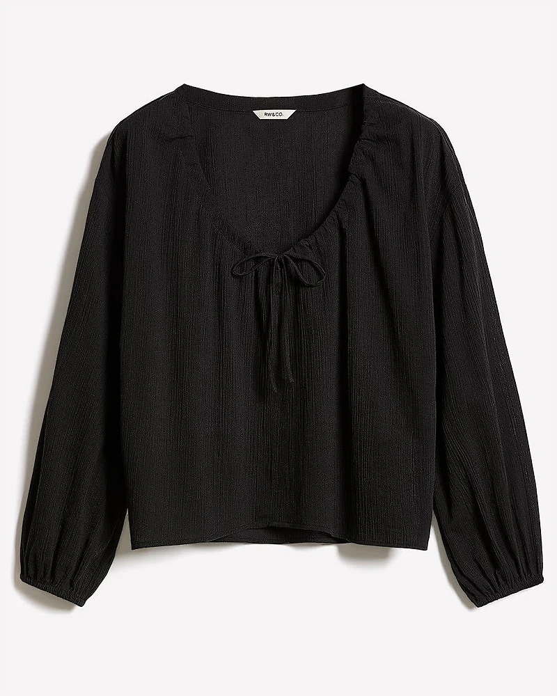 Long-Sleeve U-Neck Gauze Blouse