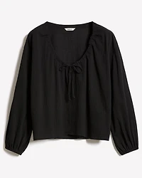 Long-Sleeve U-Neck Gauze Blouse