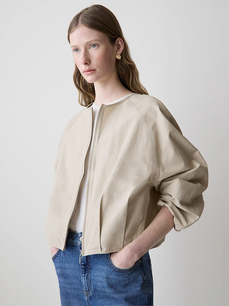Short Twill Jacket with Cinched Waist