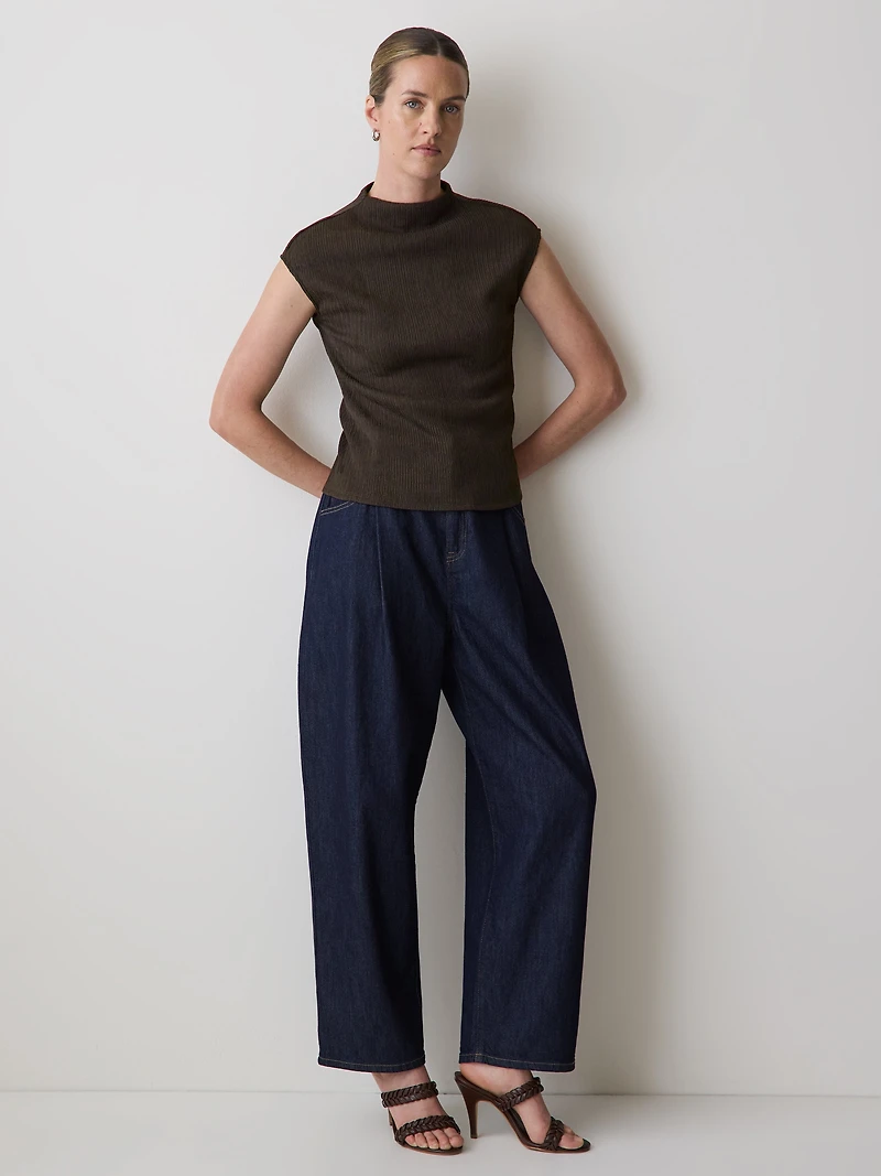 Sleeveless Funnel-Neck Textured Top