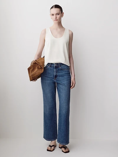 Jeans à Taille Haute et Jambe Large