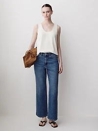 Jeans à Taille Haute et Jambe Large