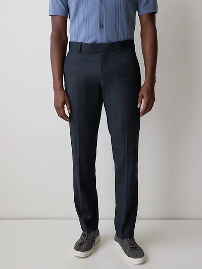 Pantalon de Complet Carreauté Marine à Coupe Étroite