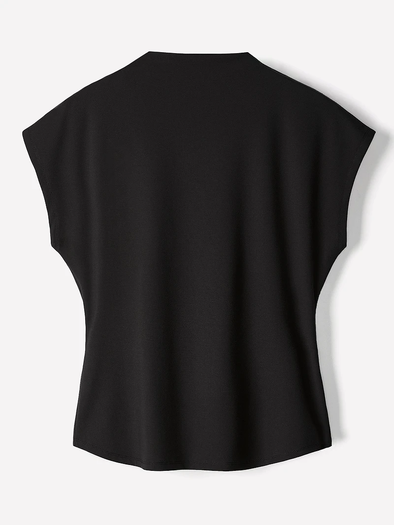Extended-Sleeve Crew-Neck Draped Top