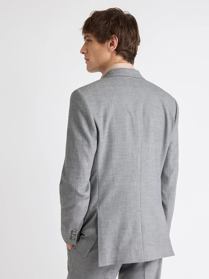 Veston de Complet Hopsack Gris à Coupe Ajustée