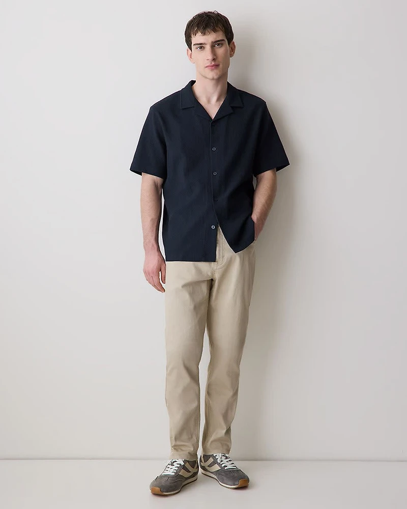 Short-Sleeve Textured Shirt with Camp Collar