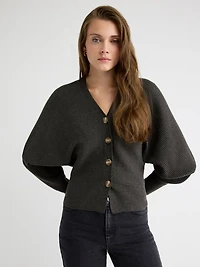 Cardigan Côtelé à Manches Longues Dolman et Col V