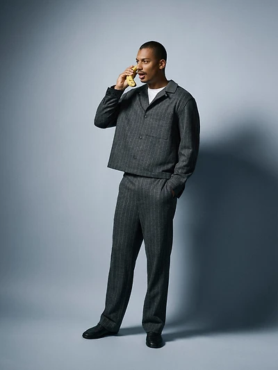 Striped Straight-Leg Pleated Pant