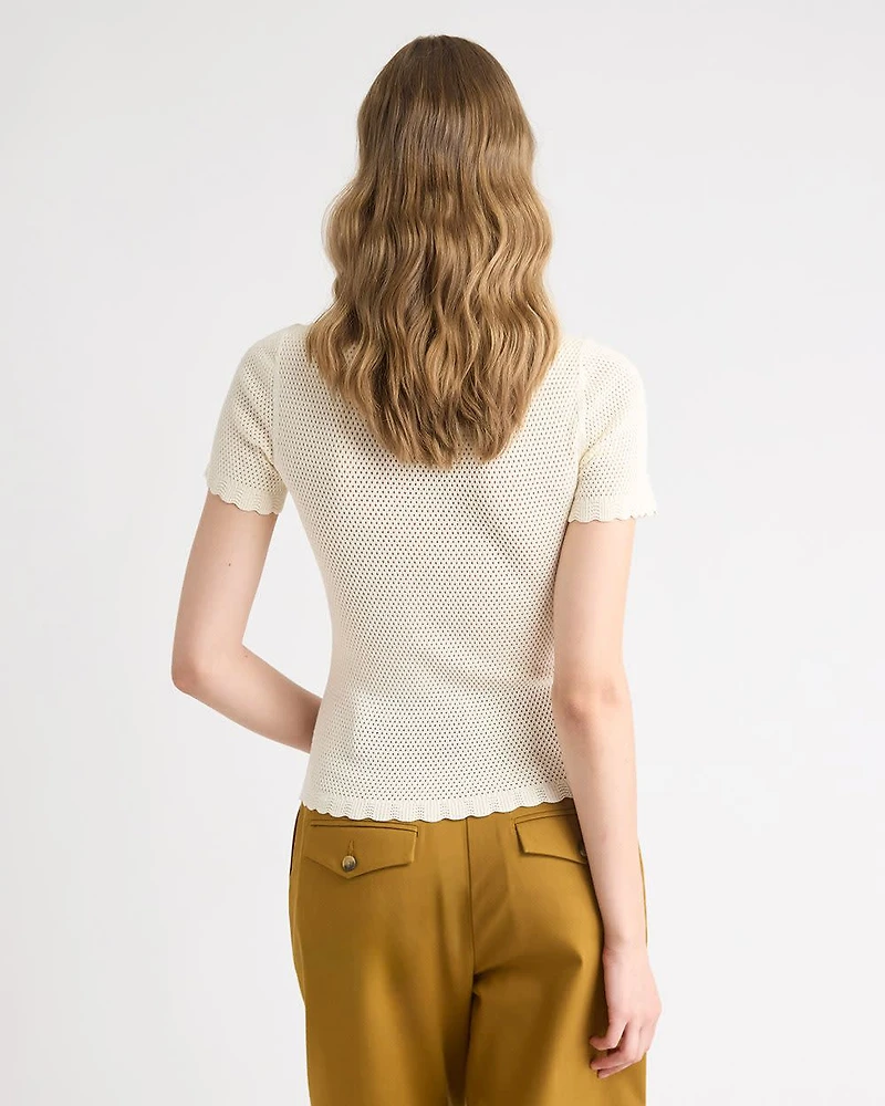 Short-Sleeve Crew-Neck Textured-Knit Sweater