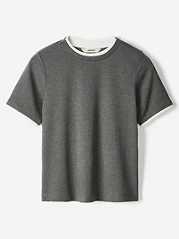 Short-Sleeve Crew-Neck Ribbed Basic Tee