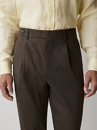 Linen-Blend Tapered-Leg Pleated Pant