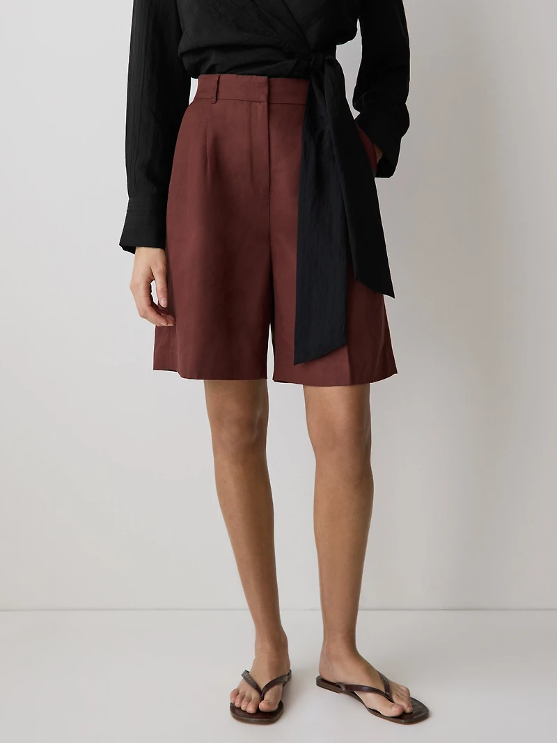 Bermuda en Mélange de Lin à Taille Haute