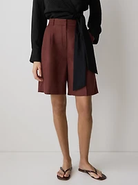 Bermuda en Mélange de Lin à Taille Haute