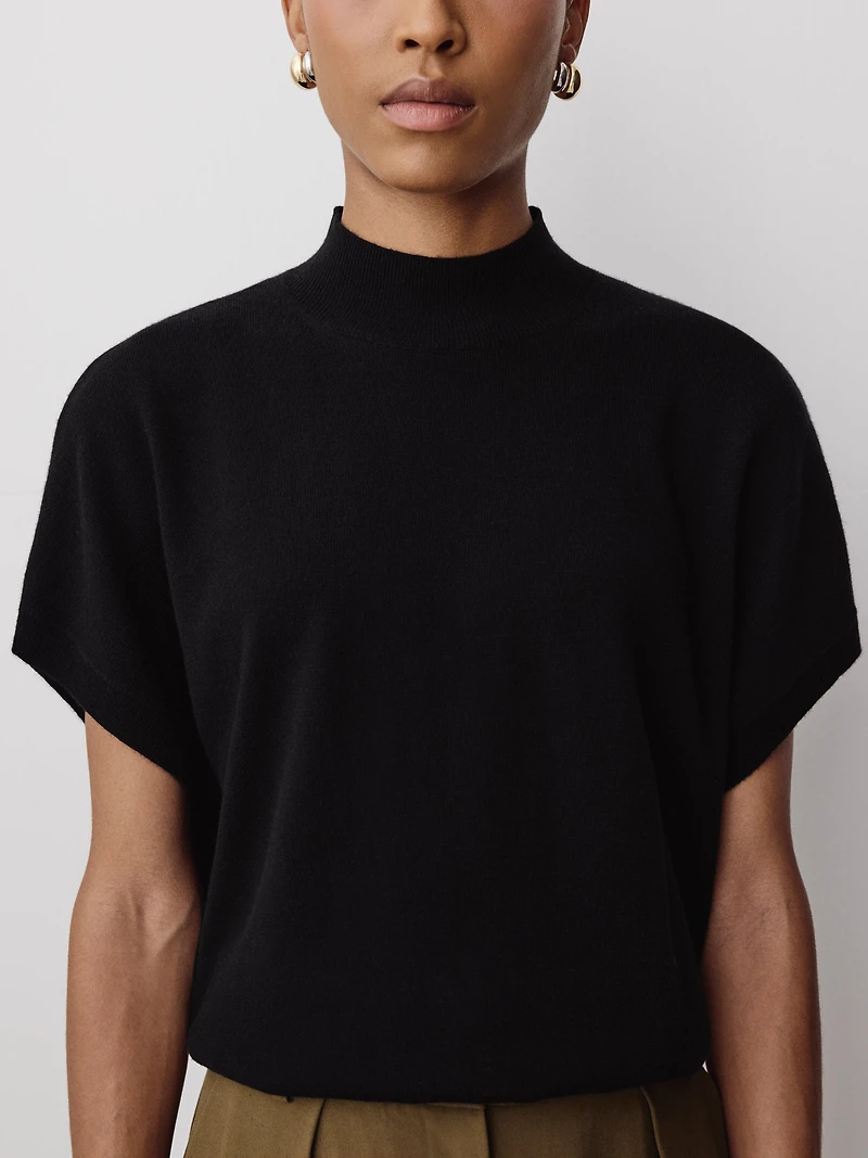 Short-Sleeve Mock-Neck Merino-Wool Sweater