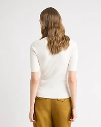 Split-Neck Elbow-Sleeve Ribbed Sweater