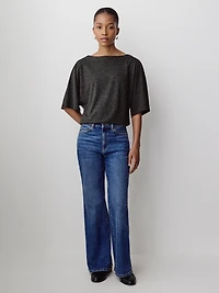 Short-Sleeve Boat-Neck Knit Top