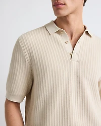 Short-Sleeve Textured Polo Sweater