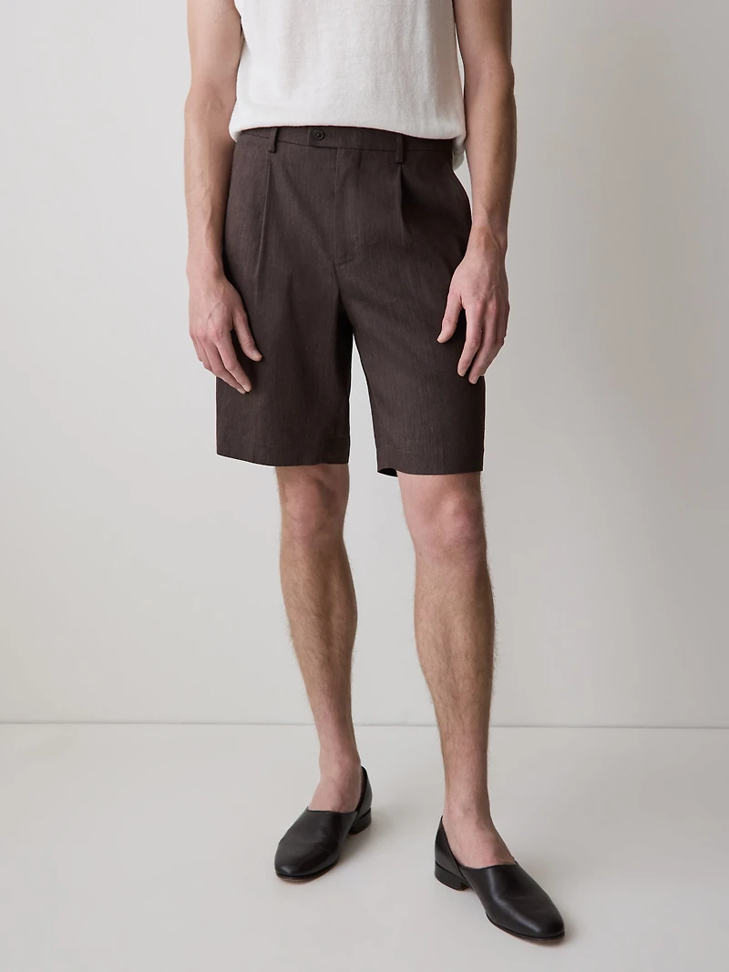 Short Plissé en Mélange de Lin