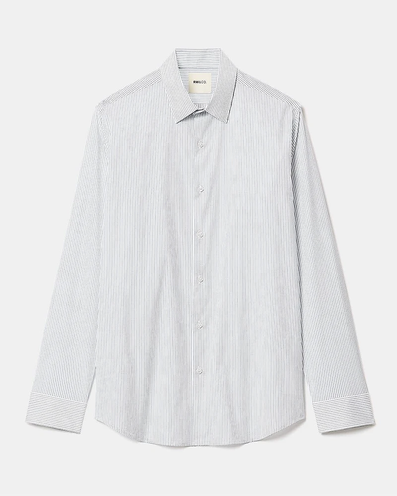 Chemise Habillée Blanche à Coupe Ajustée Rayures Bleues