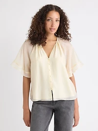 Blouse à Manches Courtes Volants et Col V