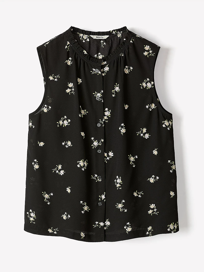 Blouse Boutonnée Sans Manches avec Garniture à Volants